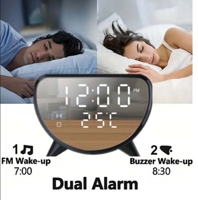 Reloj Despertador Digital Premium con Carga Inalámbrica 15W - Madera & LED