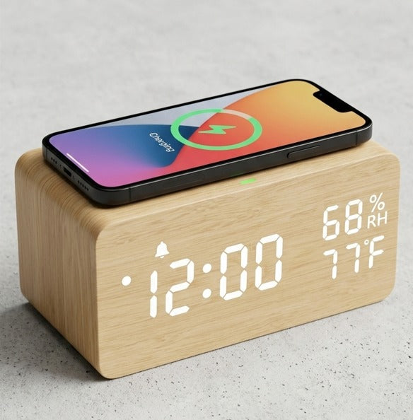 Reloj Despertador Pro: El Cargador Inalámbrico que Elimina el Caos de tu Mesa de Noche